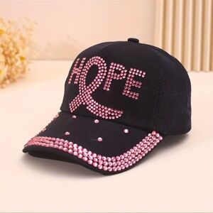 Sparkly Rhinestone Baseball Cap for Women, Cancer Awareness, NEW, Black